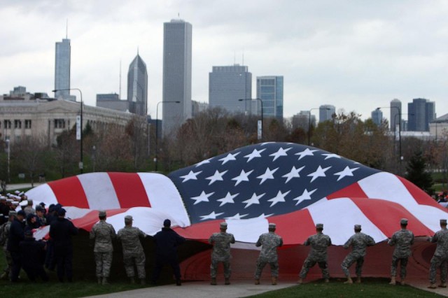 Rehearsal for the OCPA Midwest annual Veterans Day game with the Chicago Bears