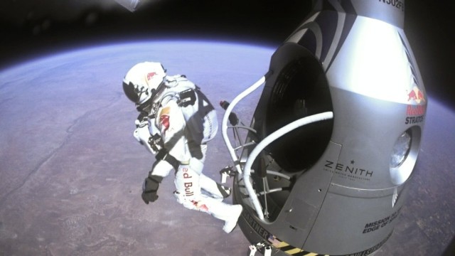"Fearless" Felix Baumgartner exits RedBull Stratos capsule at 128,100 feet