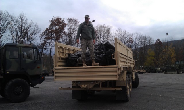 Soldier prepares to support Hurricane Sandy relief efforts