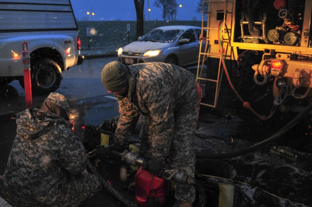 Nighttime refueling operations in NYC with 710th BSB Soldiers