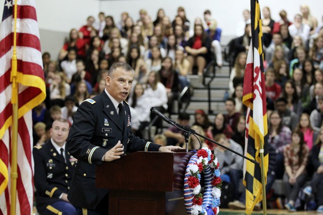 Garrison commander speaks at Sykesville's Century High School