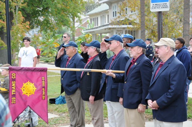 Troxler's Truckers salute during Veterans Day in Augusta