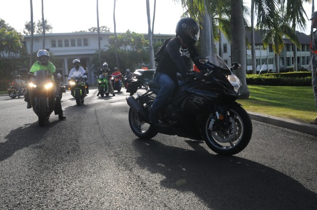 Motorcyclist arrive for safety ride