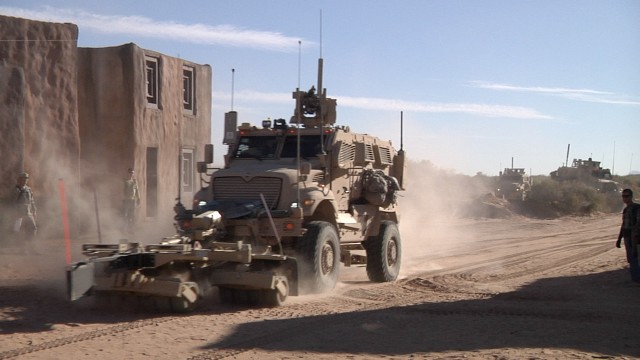 MRAP mine sweeper in mock village
