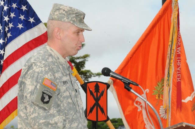 307th ESB cases colors at deployment ceremony