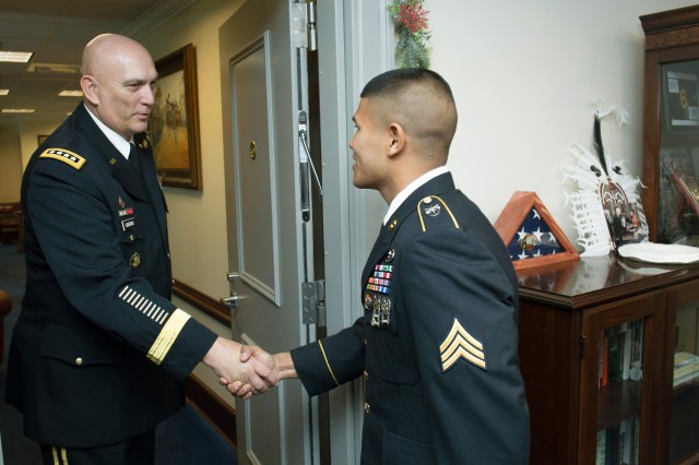 CSA greets Sgt. Saral Shrestha