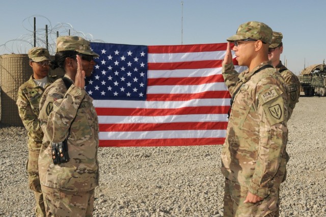 Soldier reenlist for career at FOB Spin Boldak, Afghanistan