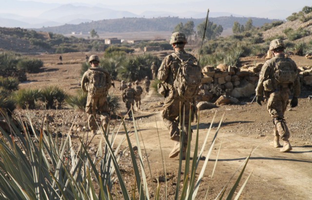 Partnered with Rakkasans, Afghan police patrol border