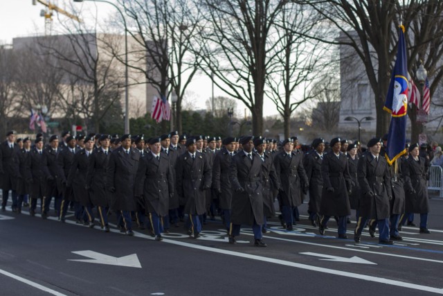 Army Reserve soldiers march on Pennsylvania Avenue during 57th Presidential Inaugural Parade
