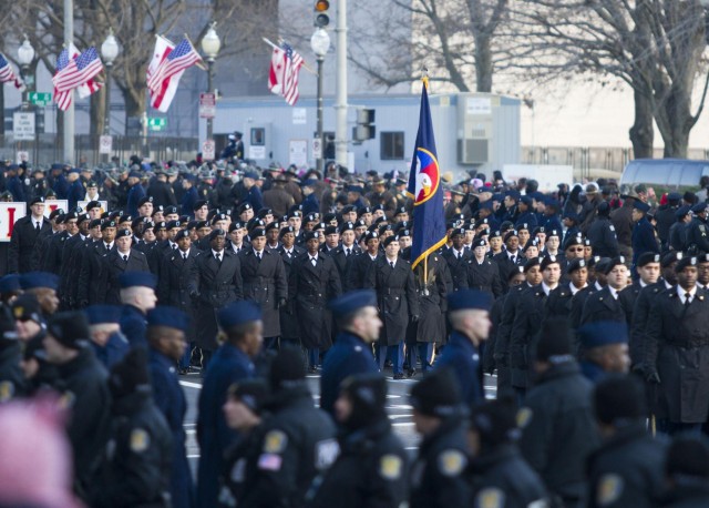 Army Reserve soldiers march on Pennsylvania Avenue during 57th Presidential Inaugural Parade