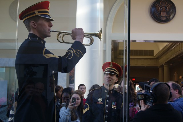 Taps bugler at Arlington National Cemetery's new welcome center