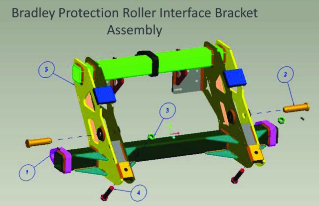3D illustration of Bradley Protection Roller Interference Bracket Assembly