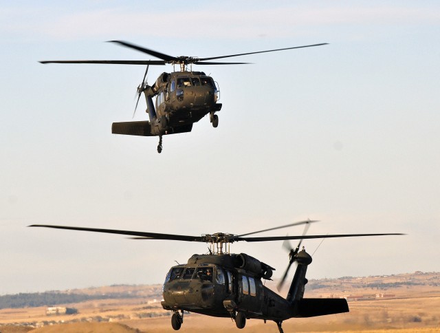 UH-60 Blackhawks land