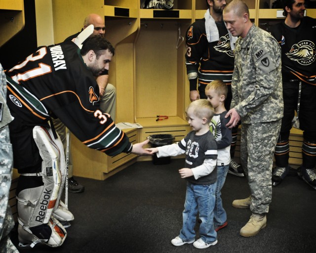 ASC Soldier drops puck at Military Appreciation Night
