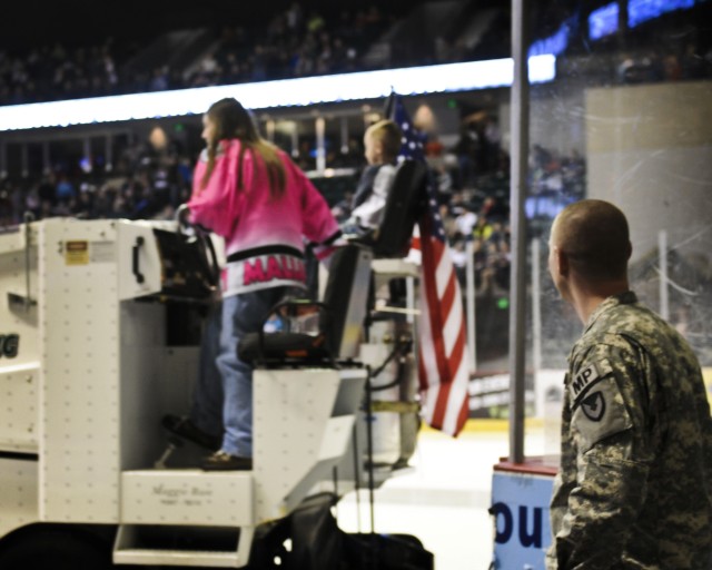 ASC Soldier drops puck at Military Appreciation Night