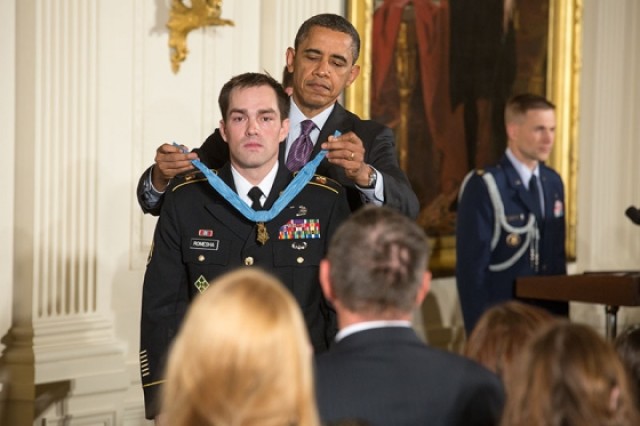 President Obama awards Medal of Honor to former Staff Sgt. Clinton Romesha