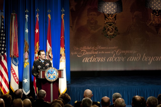 Staff Sgt. Clinton L. Romesha Pentagon Hall of Heroes induction ceremony pictures 5 of 6
