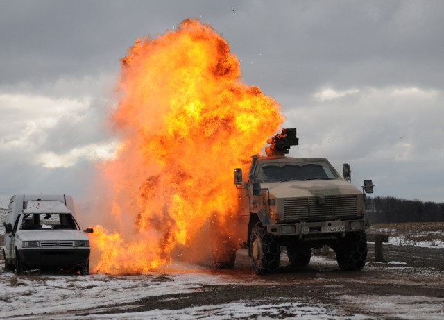 Simulated IED blast rocks German Army vehicle