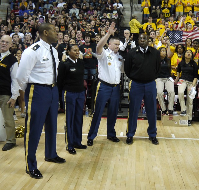 Army Reserve Soldiers honored during Terrapins' win over top ranked team