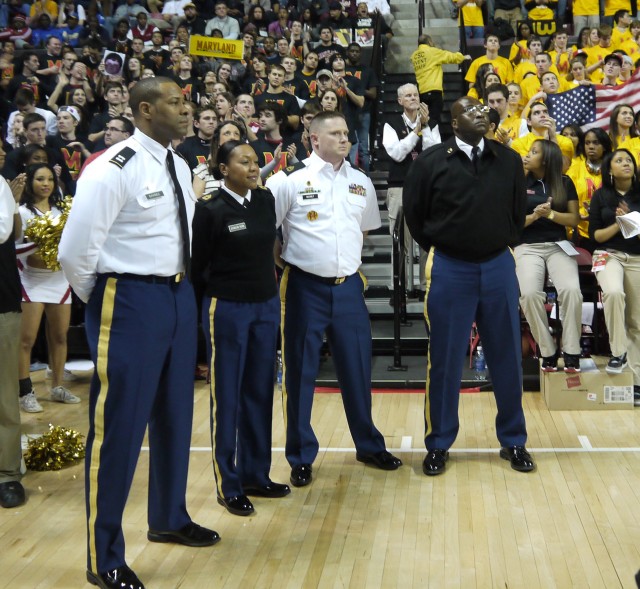 Army Reserve Soldiers honored during Terrapins' win over top ranked team