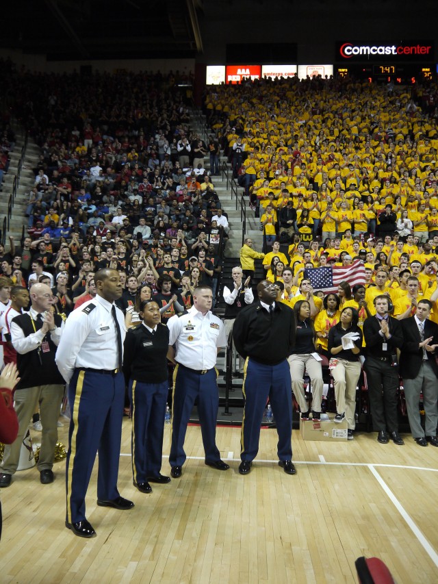 Army Reserve Soldiers honored during Terrapins' win over top ranked team
