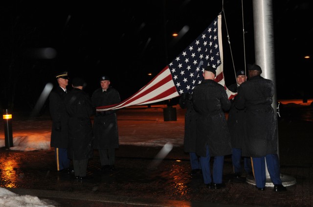 Flag raising ceremony at 10th Mountain Division HQ