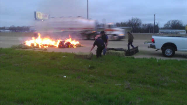 Highway hay fire