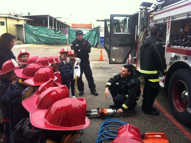 Little English School children learn fire rescue
