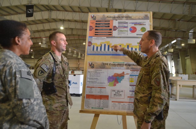 CENTCOM Director of Logistics and Engineering (Forward)/Director CENTCOM Deployment and Distribution Operations Center visits 401st to see retrograde in action