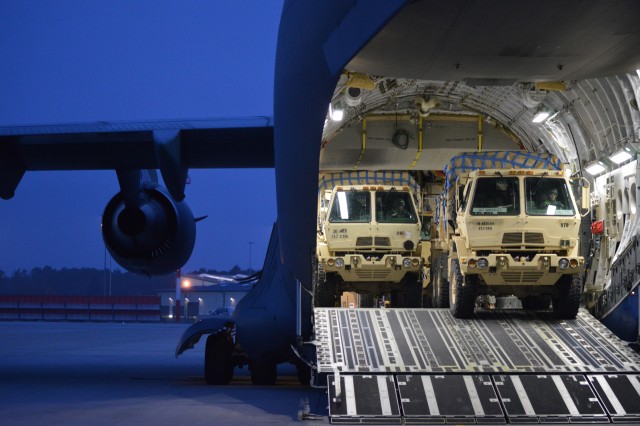 The 212th CSH loads part of their EEP onto a C-17 at Ramstein Air Base