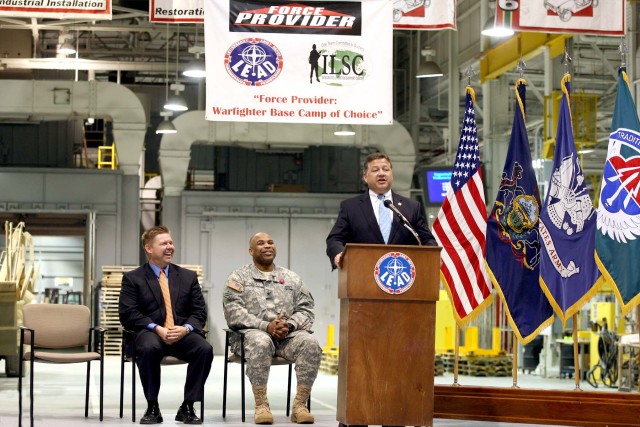 U.S. Rep. Bill Shuster congratulates depot's Force Provider team