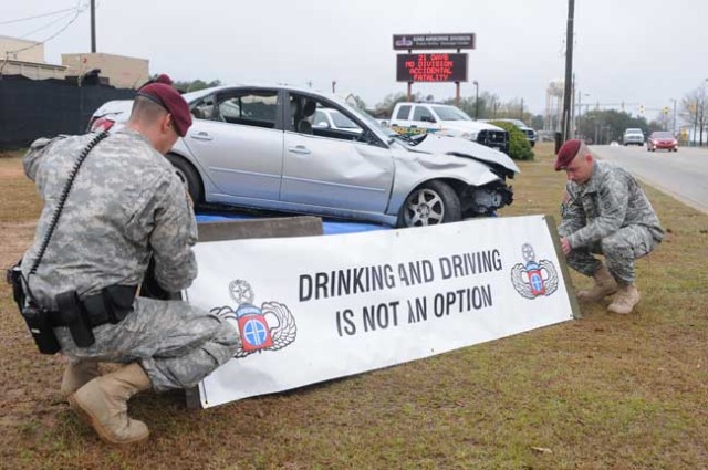 Wrecked vehicles displayed on Fort Bragg for DUI awareness campaign