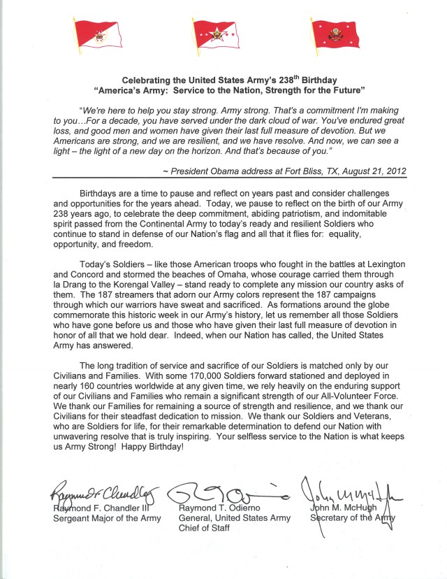 2013 Army Birthday tri-signed