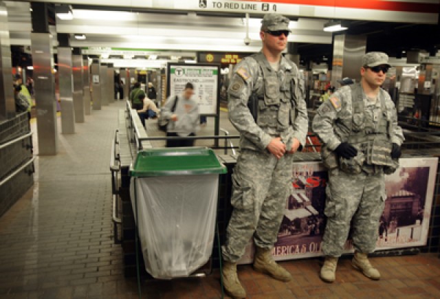 Guard Soldiers deploy to Boston Subway stations