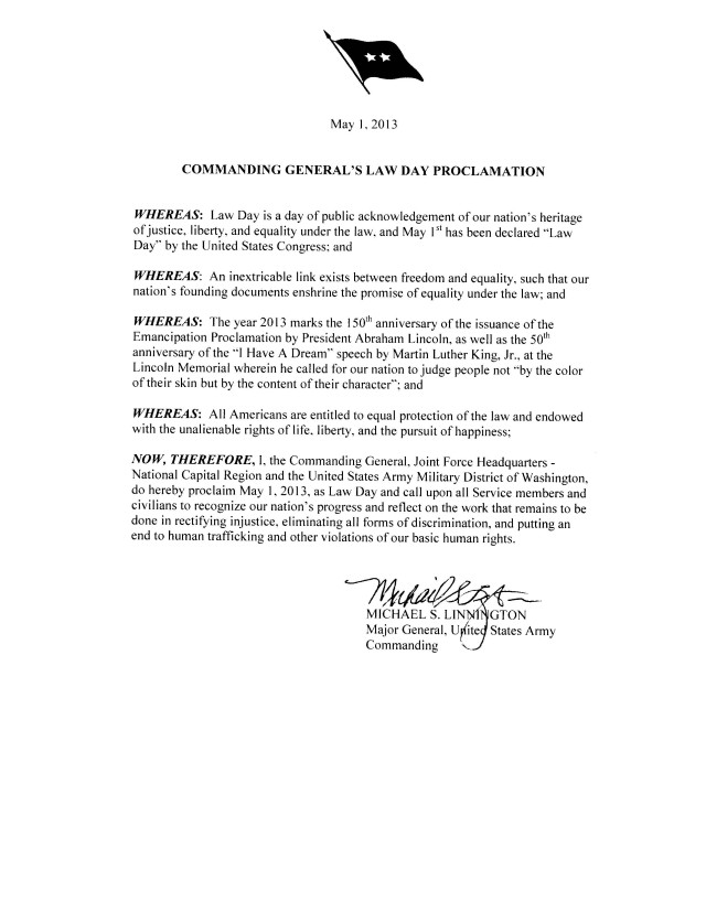 COMMANDING GENERAL'S LAW DAY PROCLAMATION