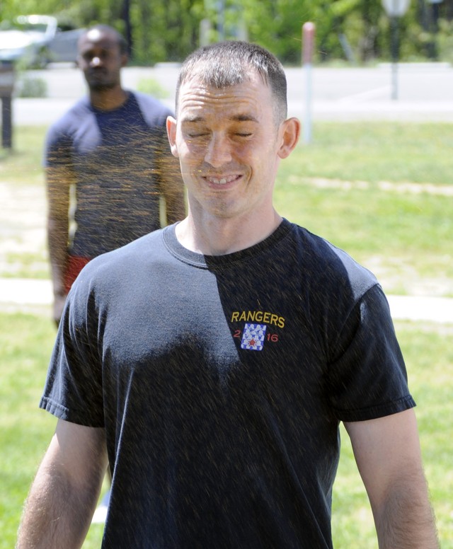 Former Infantryman Joseph Figert, one of three new security guards at Fort A.P. Hill, was the first to get hit with pepper spray during training on May 1.