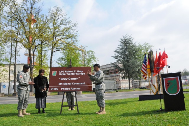 5th Signal Command's Cyber Center Europe dedicated to former U.S. Army Europe deputy commanding general Lt. Gen. Robert E. Gray