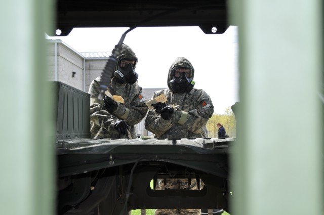 Soldiers rehearse chemical detection on hollowed Humvee