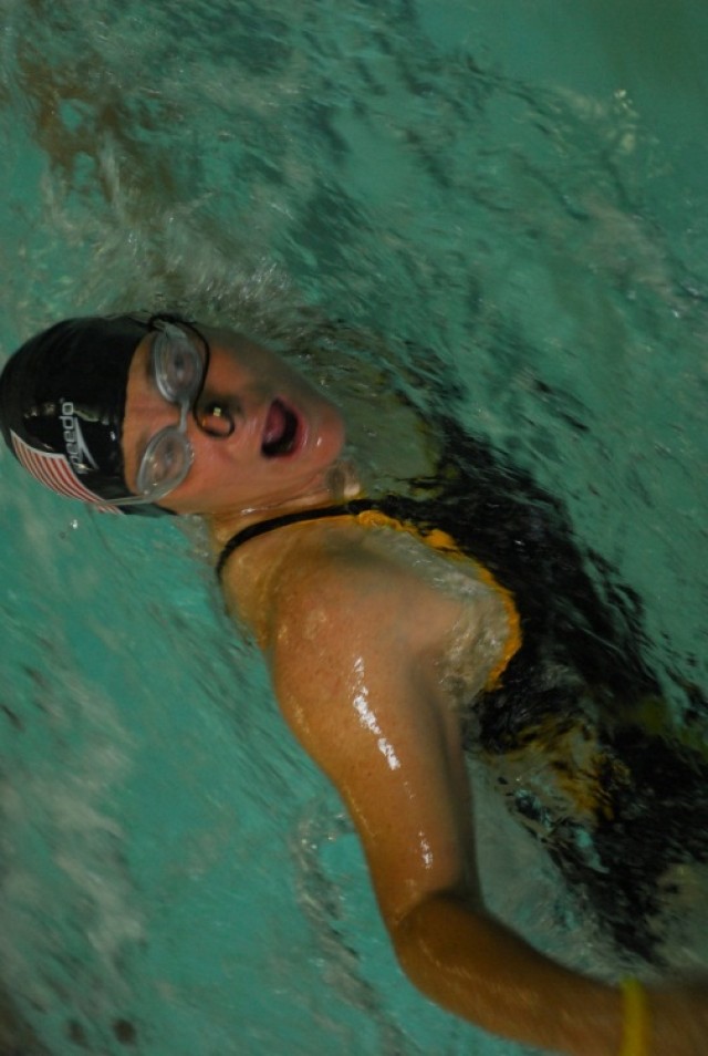 Veteran Chanda Gaeth Swims a Lap During Training