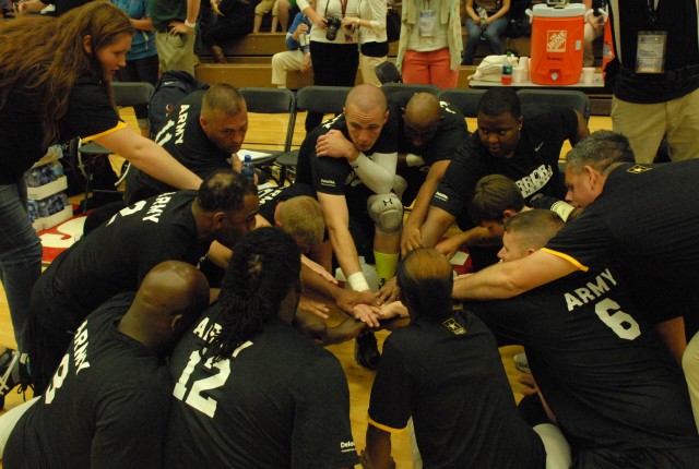 Army sitting volleyball team prepares to compete in the 2013 Warrior Games sitting volleyball preliminaries