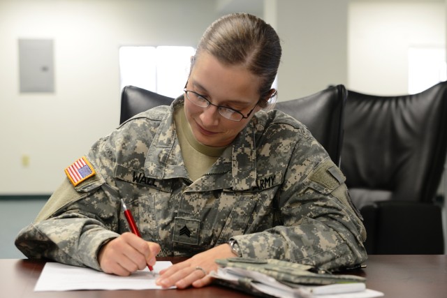 Sgt. Monica Wall takes a written exam