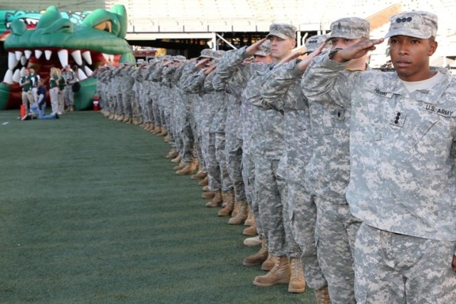 Soliders recognized at UAB during Salute to Armored Service game