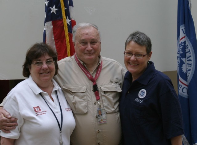Retired U.S. Army Col Philip Hoge (center) with Micky Mulvenna, USACE Retired Annuitant (left) and Joan Rave, Deputy Federal Disaster Recovery Coordinator for New Jersey