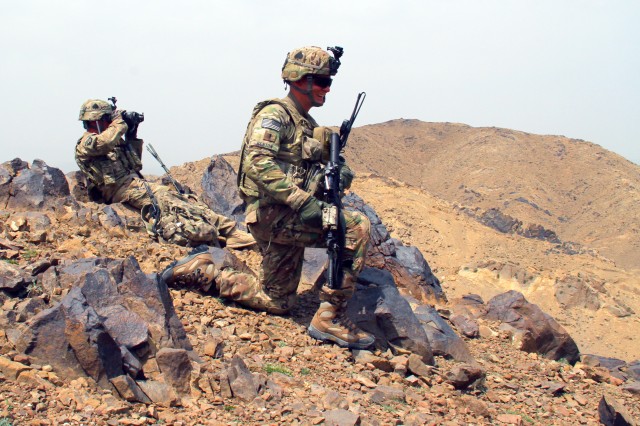 3rd Platoon, Company D, 2nd Battalion, 506th Infantry Regiment, 4th Brigade Combat Team, 101st Airborne Division, patrols with the Afghan Uniform Police