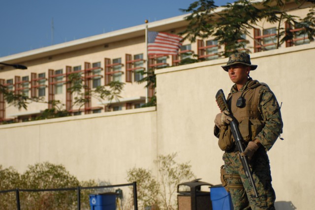 Marines stand vigilant at U.S. embassy in Haiti