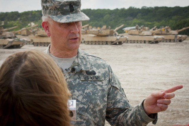 Sgt. Maj. of the Army Raymond F. Chandler III answers questions from the press
