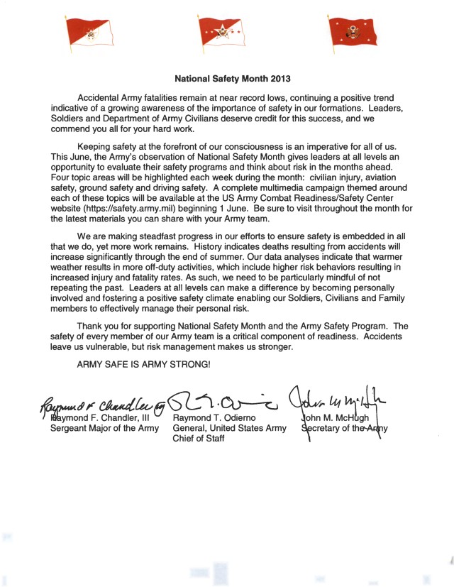 National Safety Month 2013 tri-signed letter