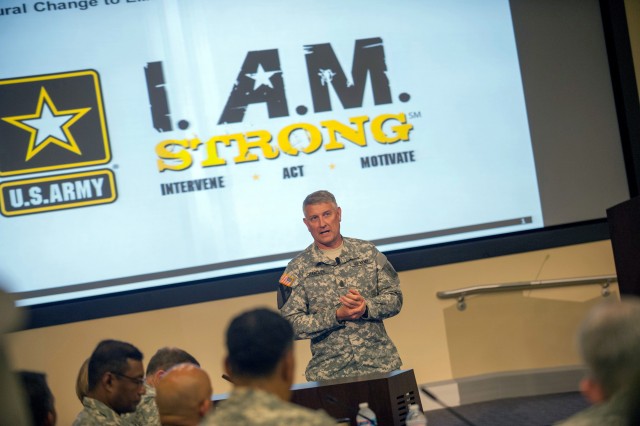 Sgt. Maj.of the Army Raymond Chandler speaks at SHARP summit