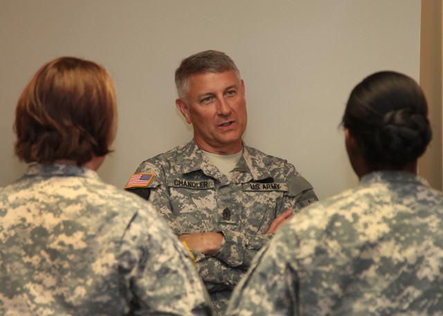 SMA Chandler talks to NCOs while visiting the F.T. Eyre, U.S. Army Corps of Engineers, Baltimore District