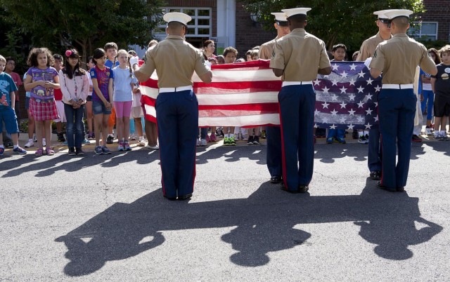 Henderson Hall Marines honor flag at Barcroft Elementary